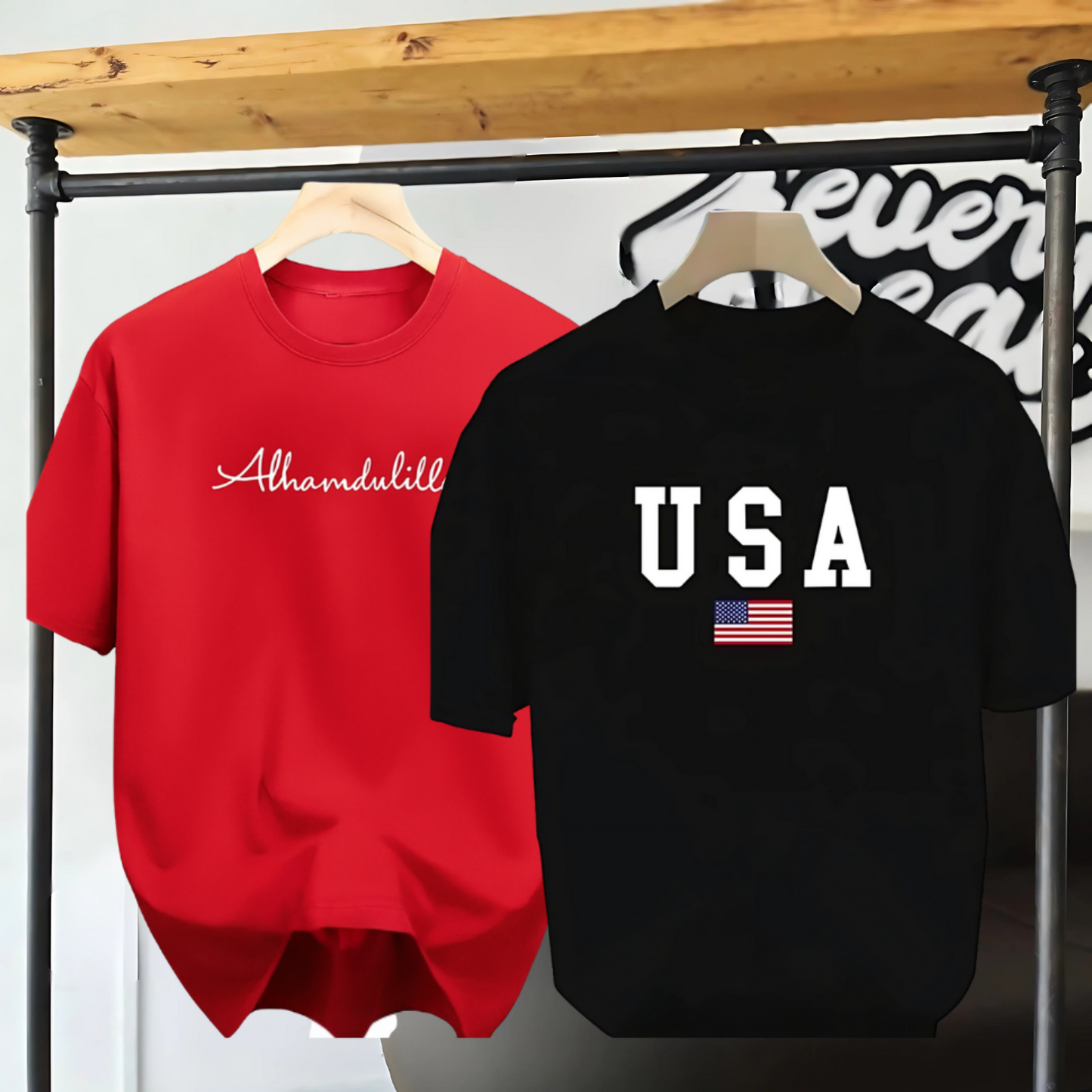 Drop Shoulder 2 Combo - Alhamdulillah Red + USA Black