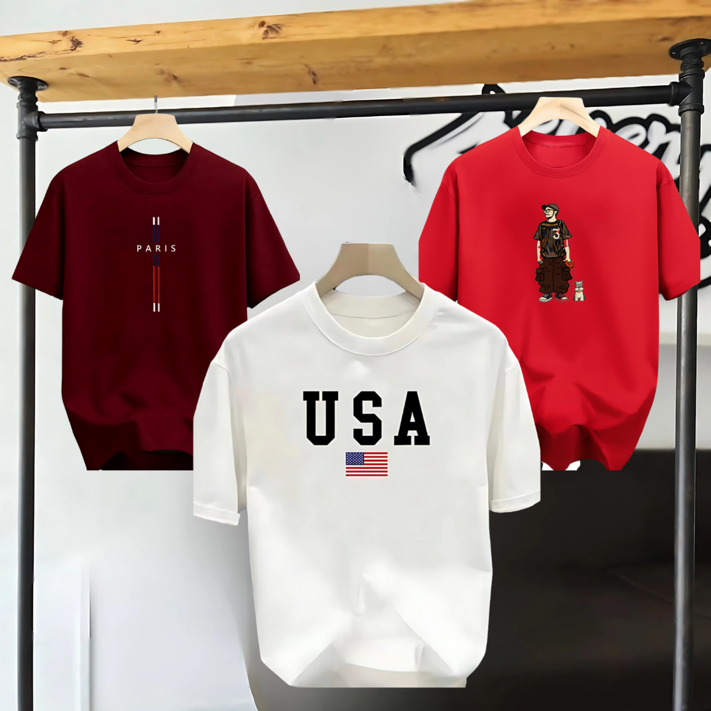 Drop Shoulder 3 Combo - USA White + Paris Marron + Makuta Red