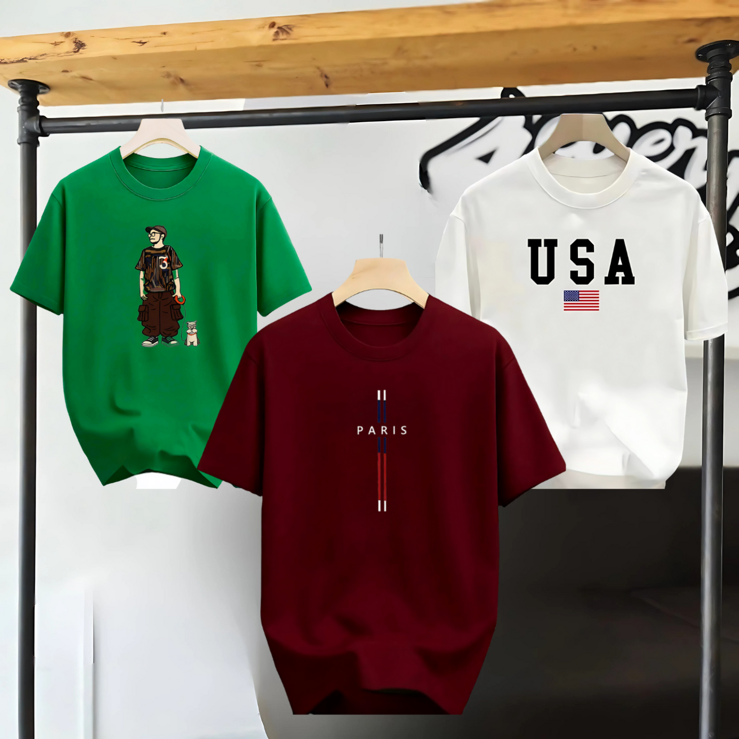 Drop Shoulder 3 Combo - USA White + Paris Marron + Makuta Green