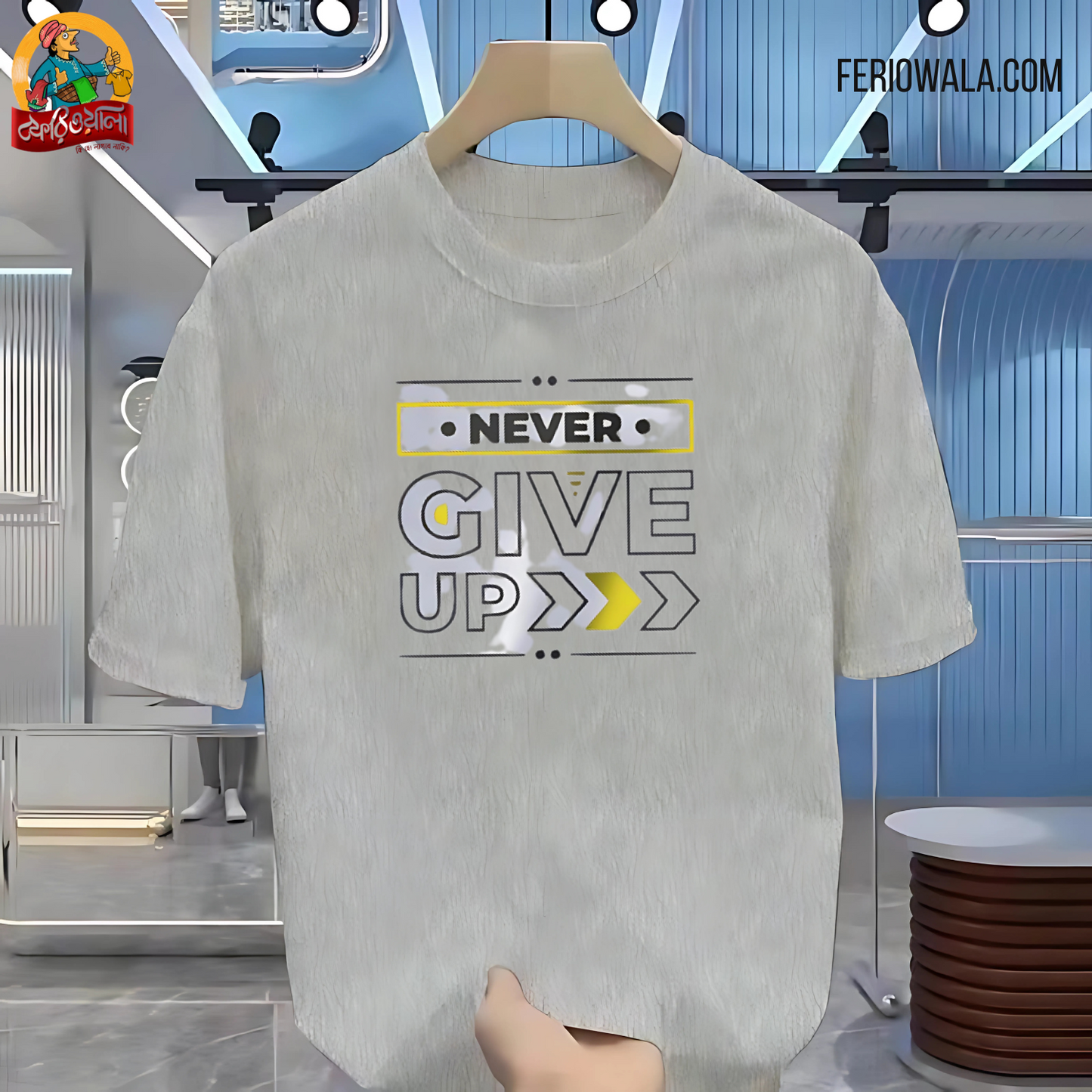 Drop Shoulder T Shirt – Never Give Up Grey