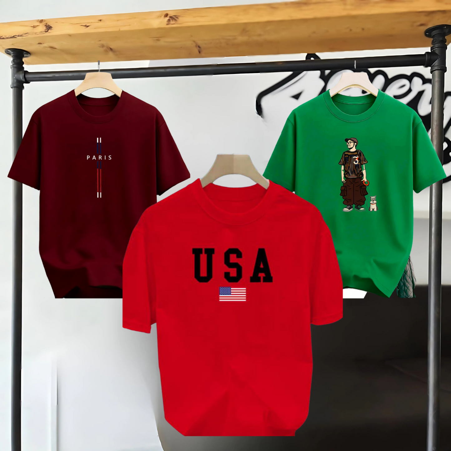 Drop Shoulder 3 Combo - USA Red + Paris Marron + Makuta Green