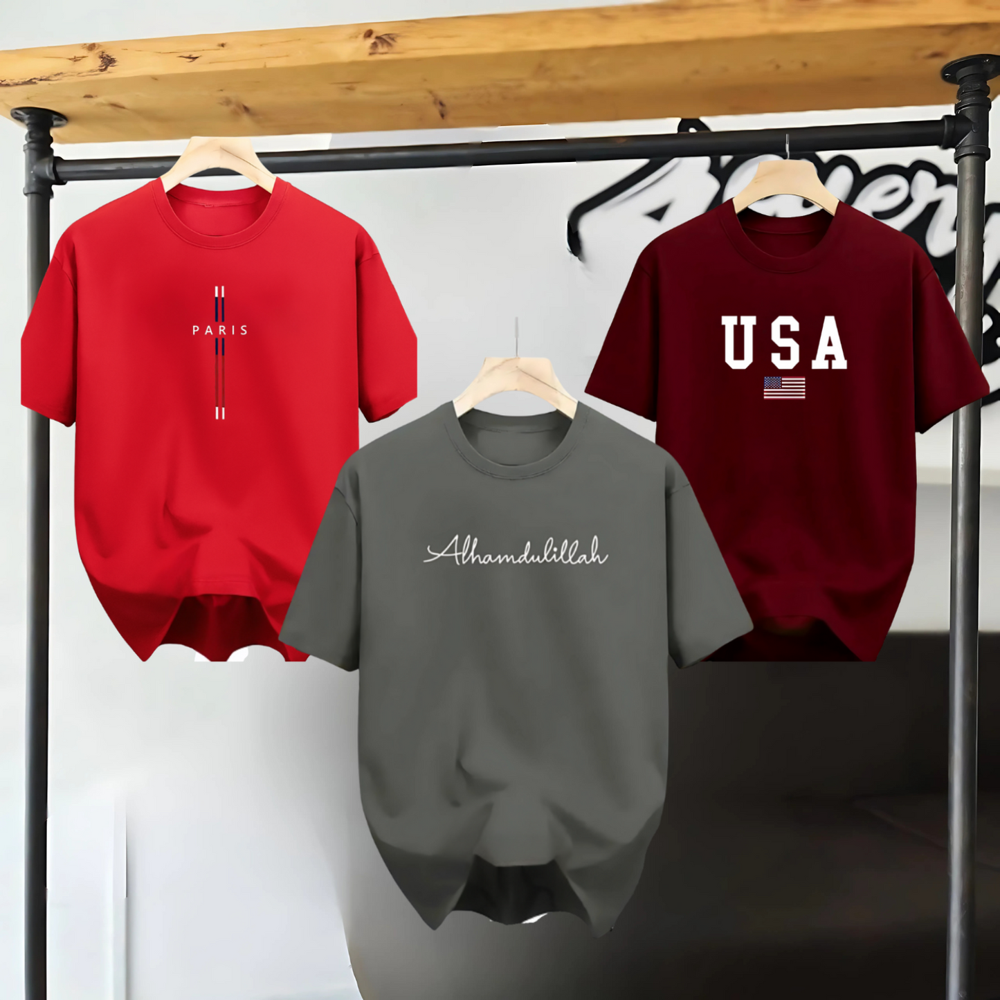 Drop Shoulder 3 Combo - USA Marron + Paris Red + Alhamdulillah Ash