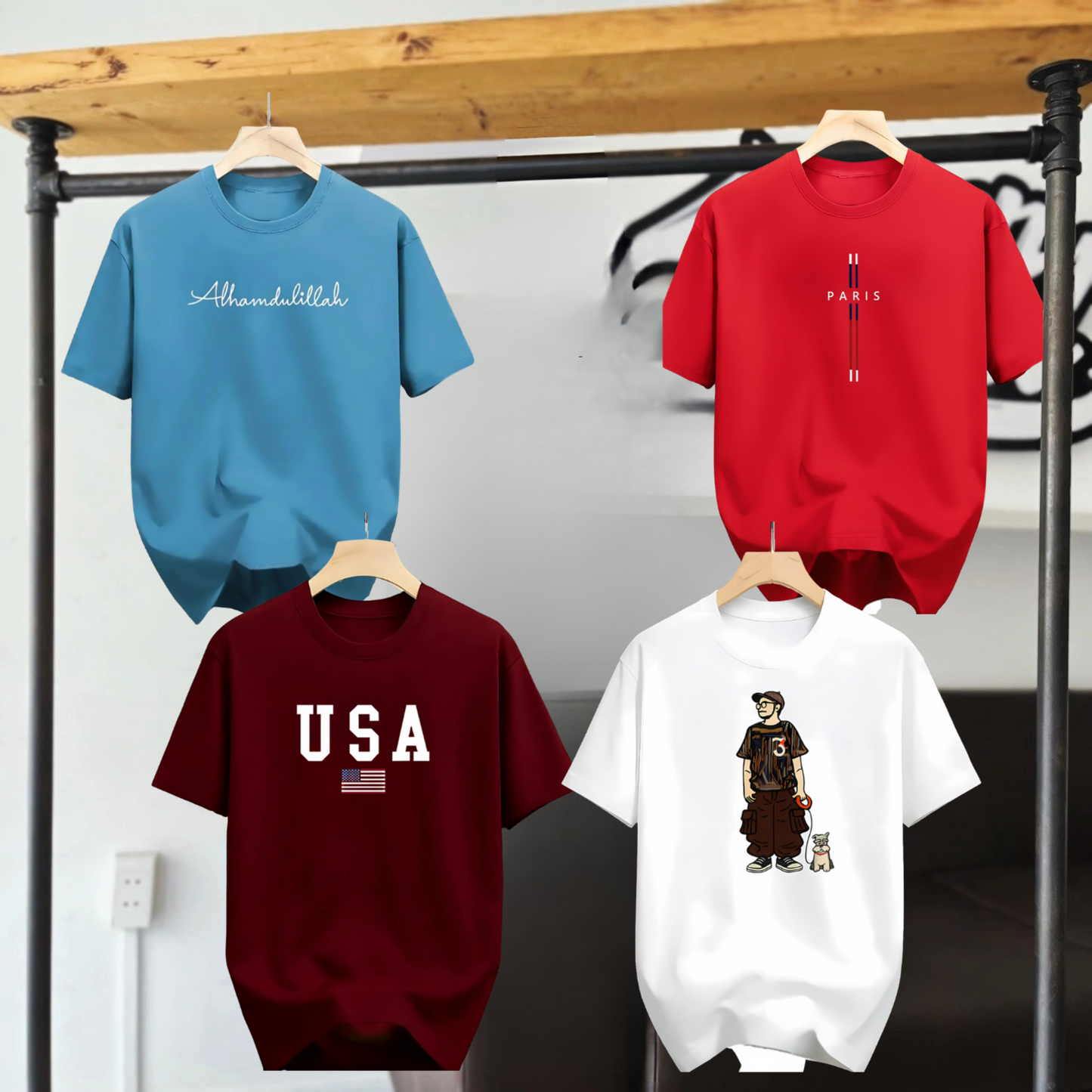 Drop Shoulder 4 Combo - USA Marron + Makuta White + Alhamdulillah Blue + Paris Red