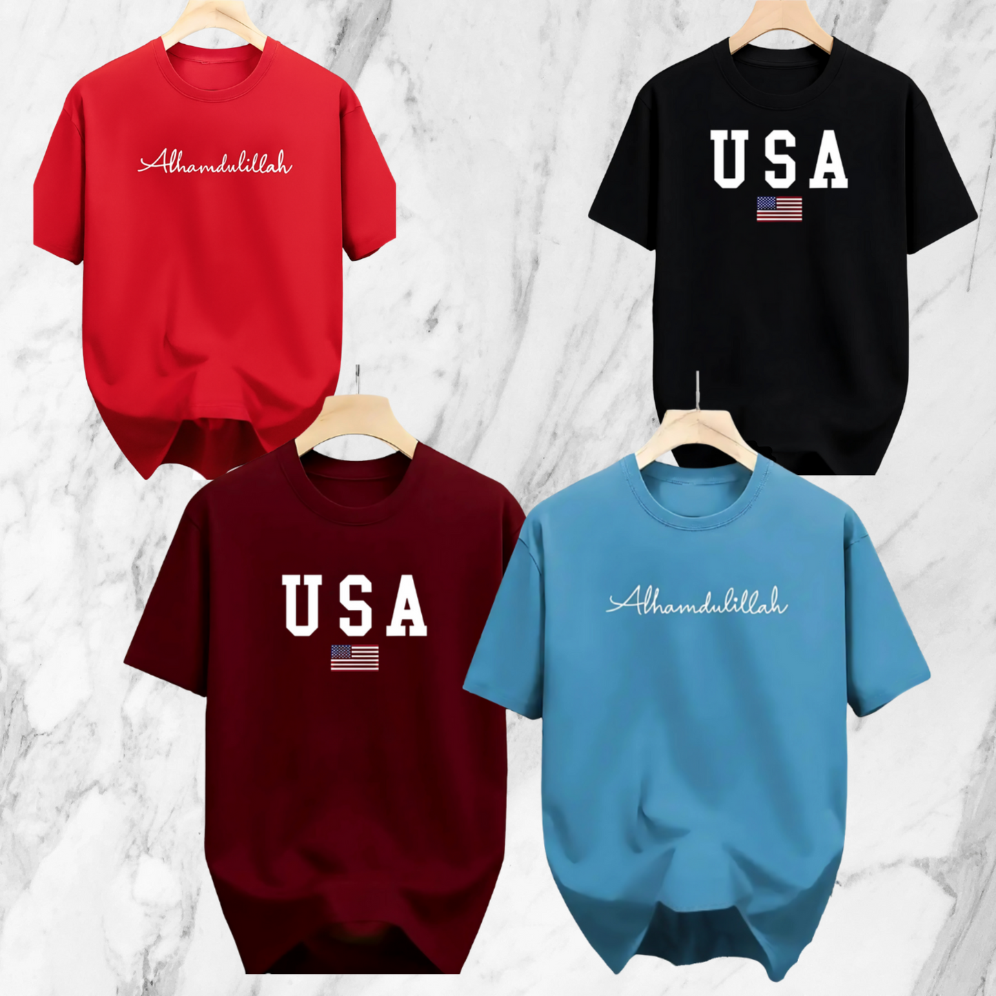 Drop Shoulder 4 Combo - Alhamdulillah Red, Alhamdulillah Blue, USA Black, USA Marron