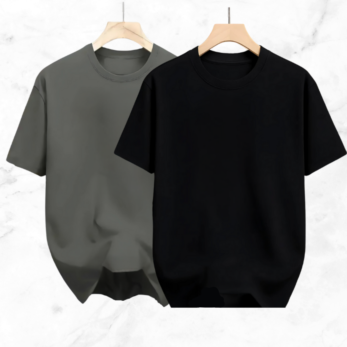 Drop Shoulder Solid T Shirt 2 Combo - Black, Ash