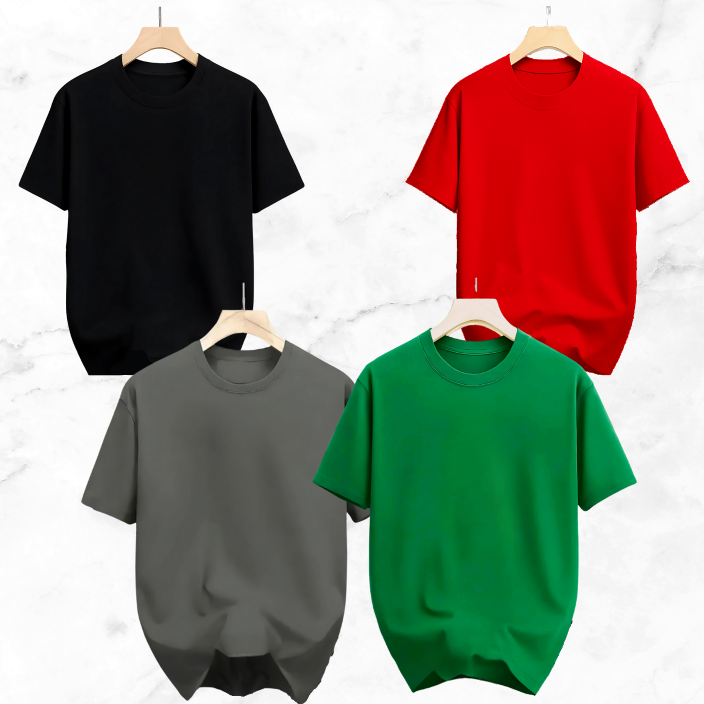 Drop Shoulder Solid T Shirt 4 Combo - Black, Red, Green, Ash