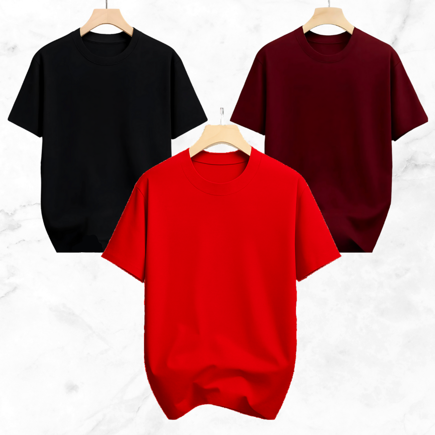Drop Shoulder Solid T Shirt 3 Combo - Black, Marron, Red