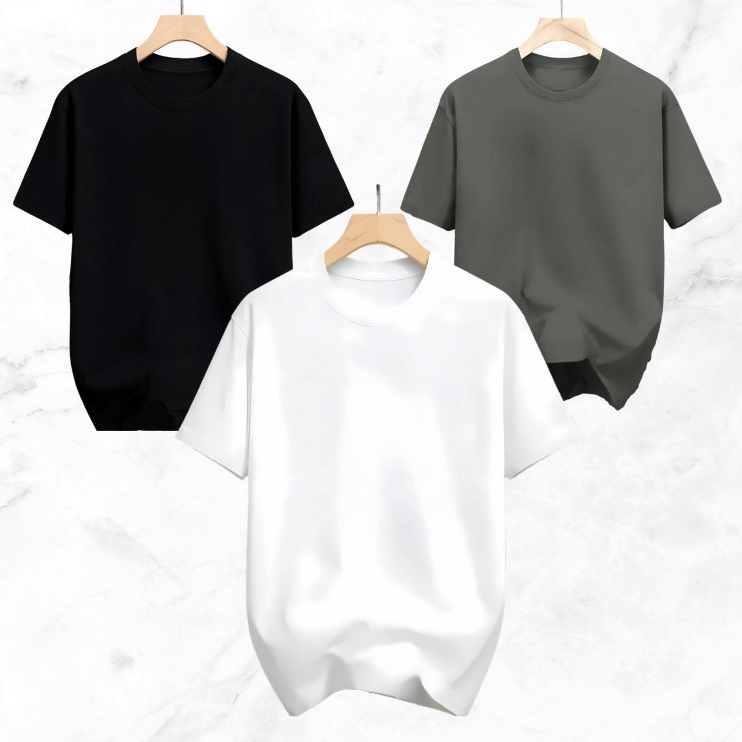 Drop Shoulder Solid T Shirt 3 Combo - Black, White, Ash