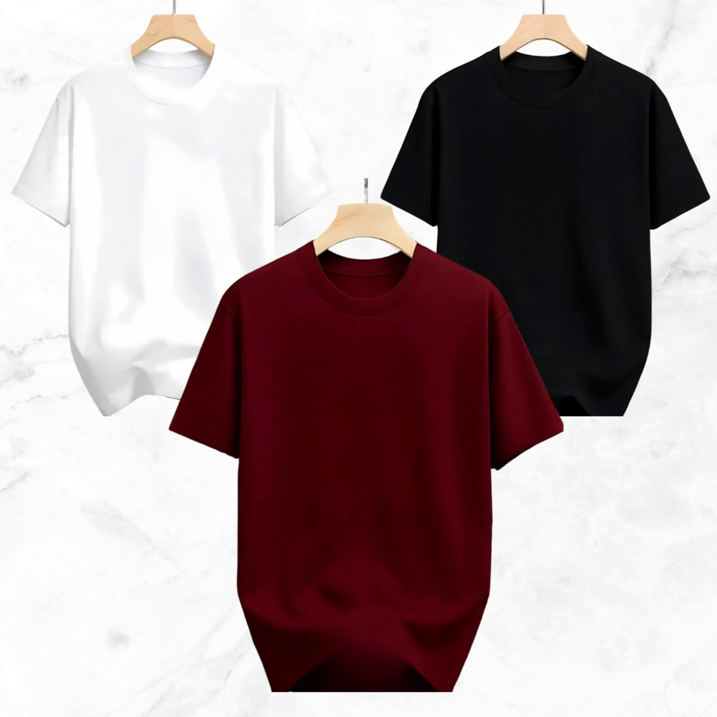 Drop Shoulder Solid T Shirt 3 Combo - Black, White, Marron