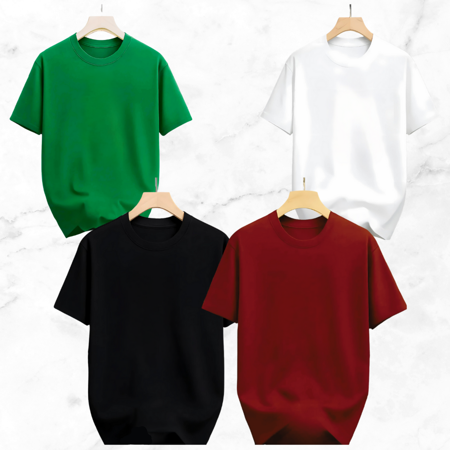Drop Shoulder Solid T Shirt 4 Combo - Black, White, Maroon, Green