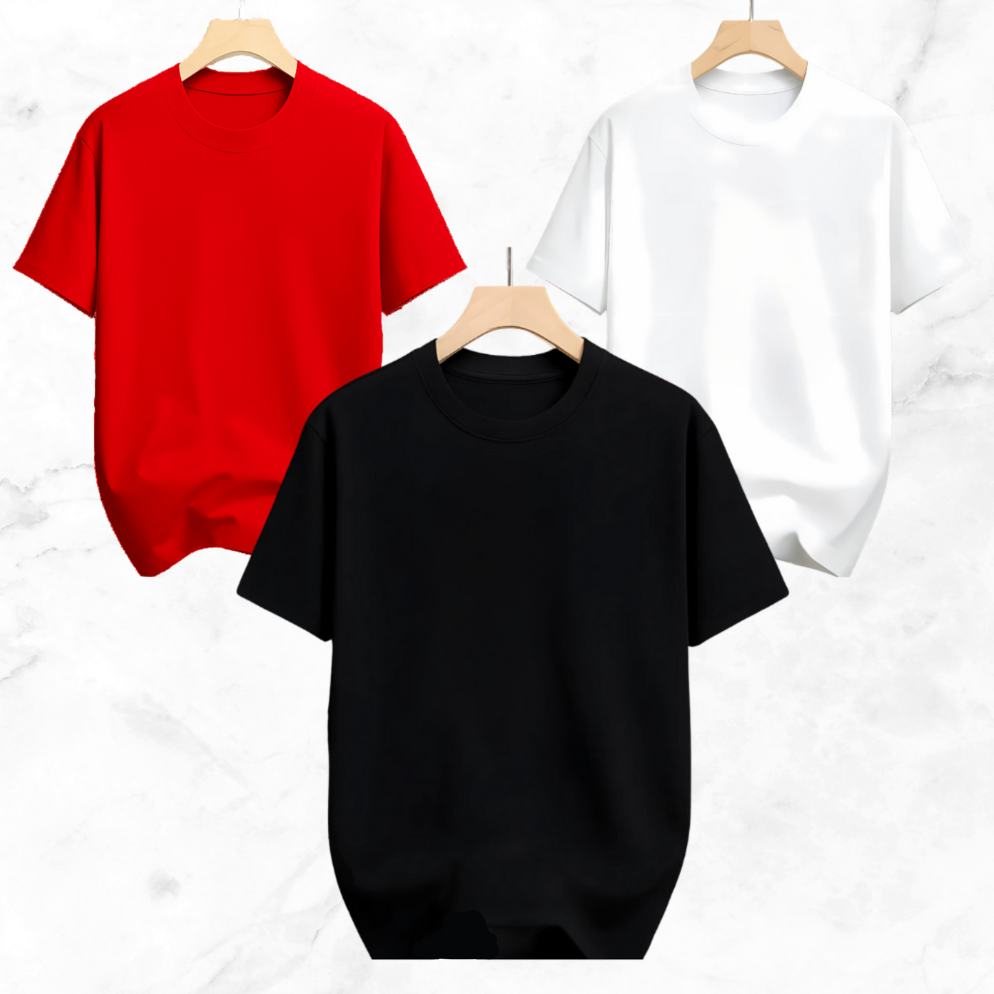 Drop Shoulder Solid T Shirt 3 Combo - Black, White, Red