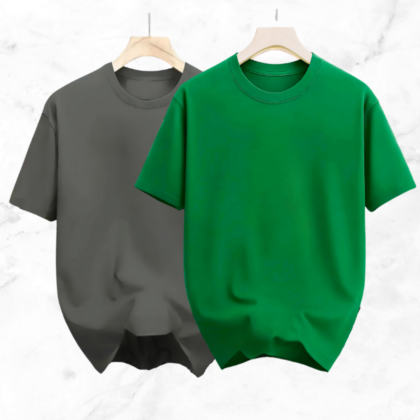 Drop Shoulder Solid T Shirt 2 Combo - Green, Ash