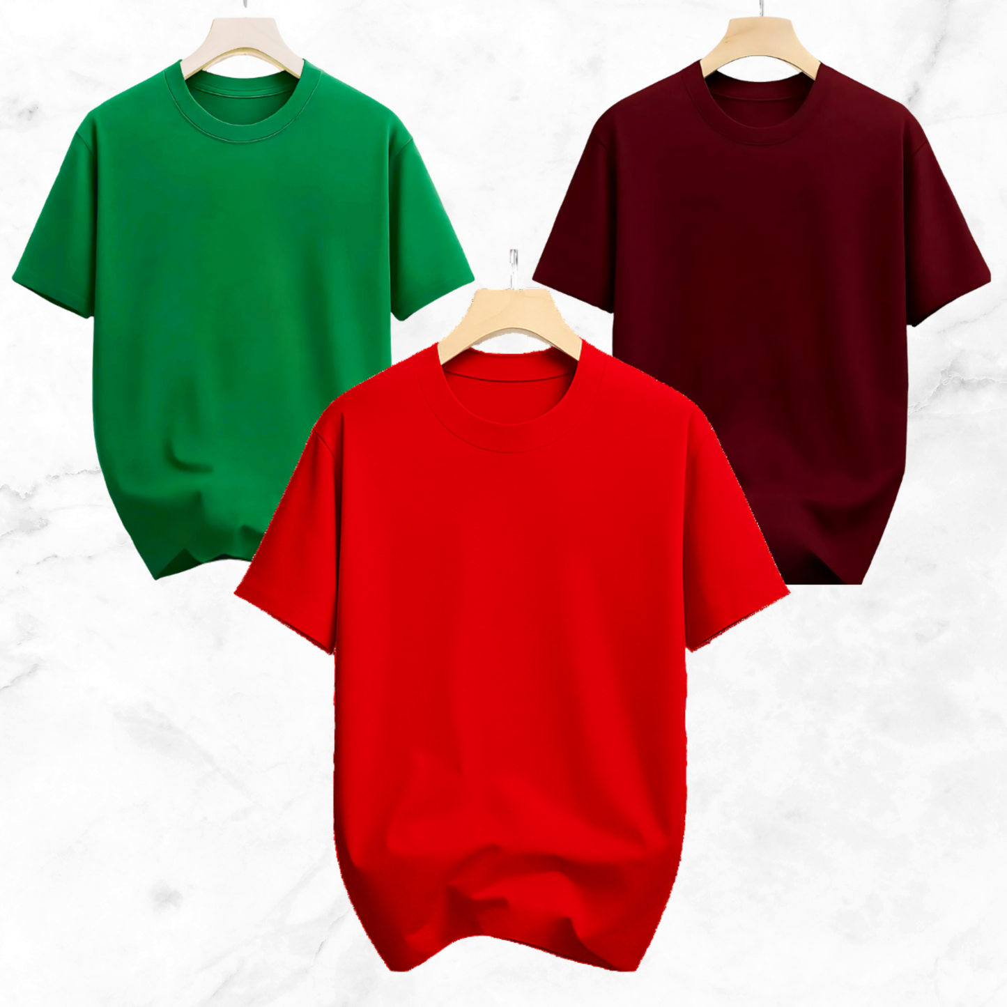 Drop Shoulder Solid T Shirt 3 Combo - Green, Red, Marron