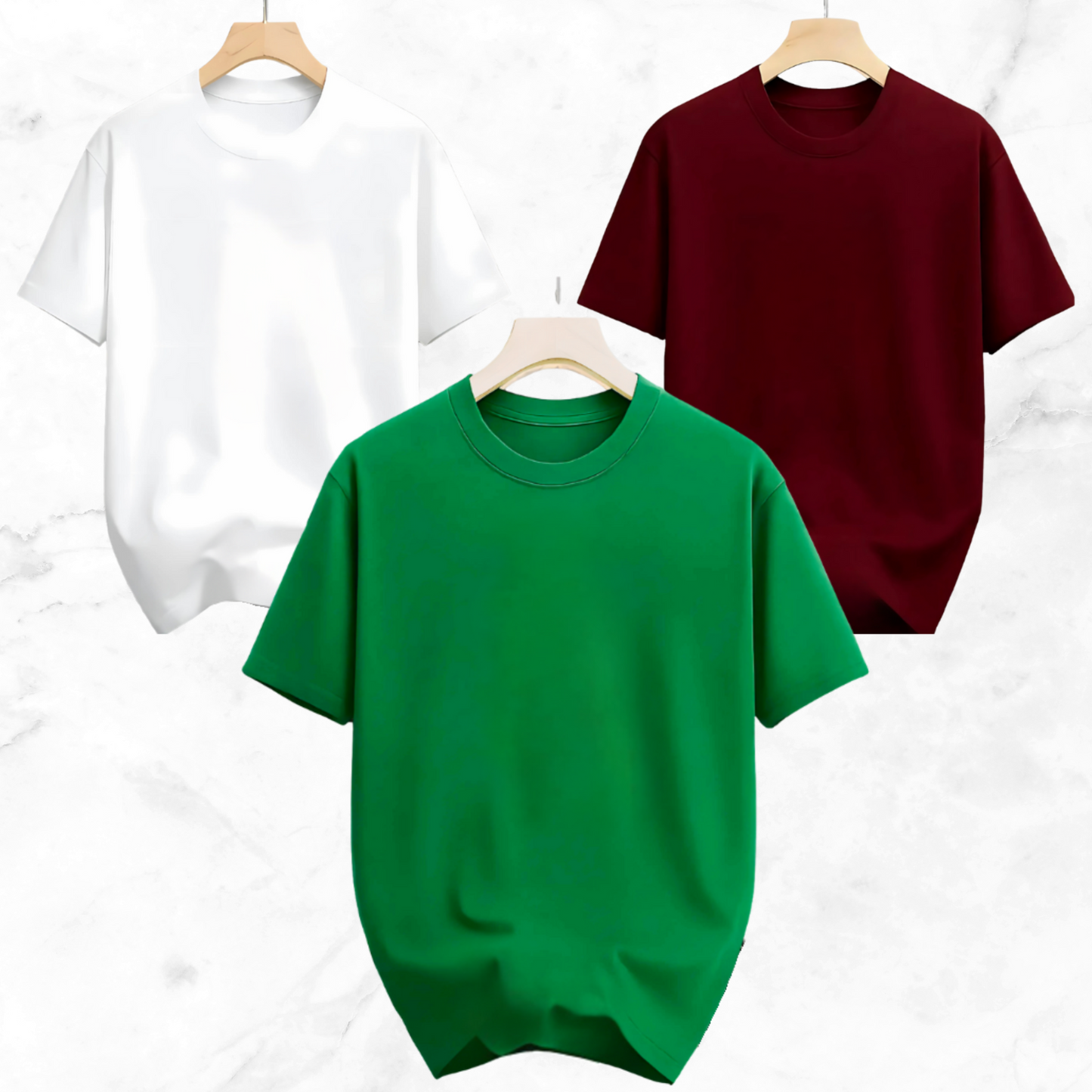 Drop Shoulder Solid T Shirt 3 Combo - Green, Marron, White