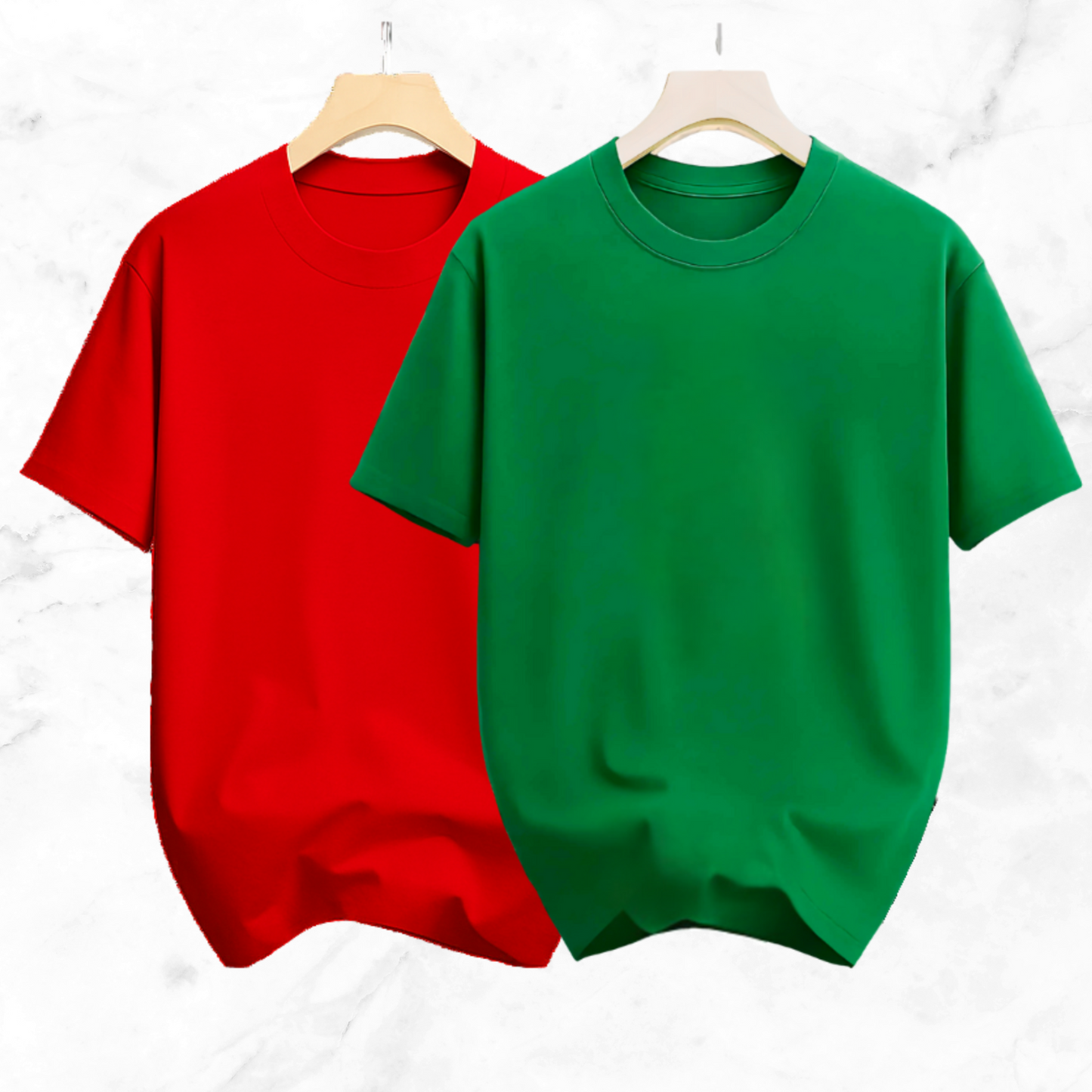 Drop Shoulder Solid T Shirt 2 Combo - Red, Green