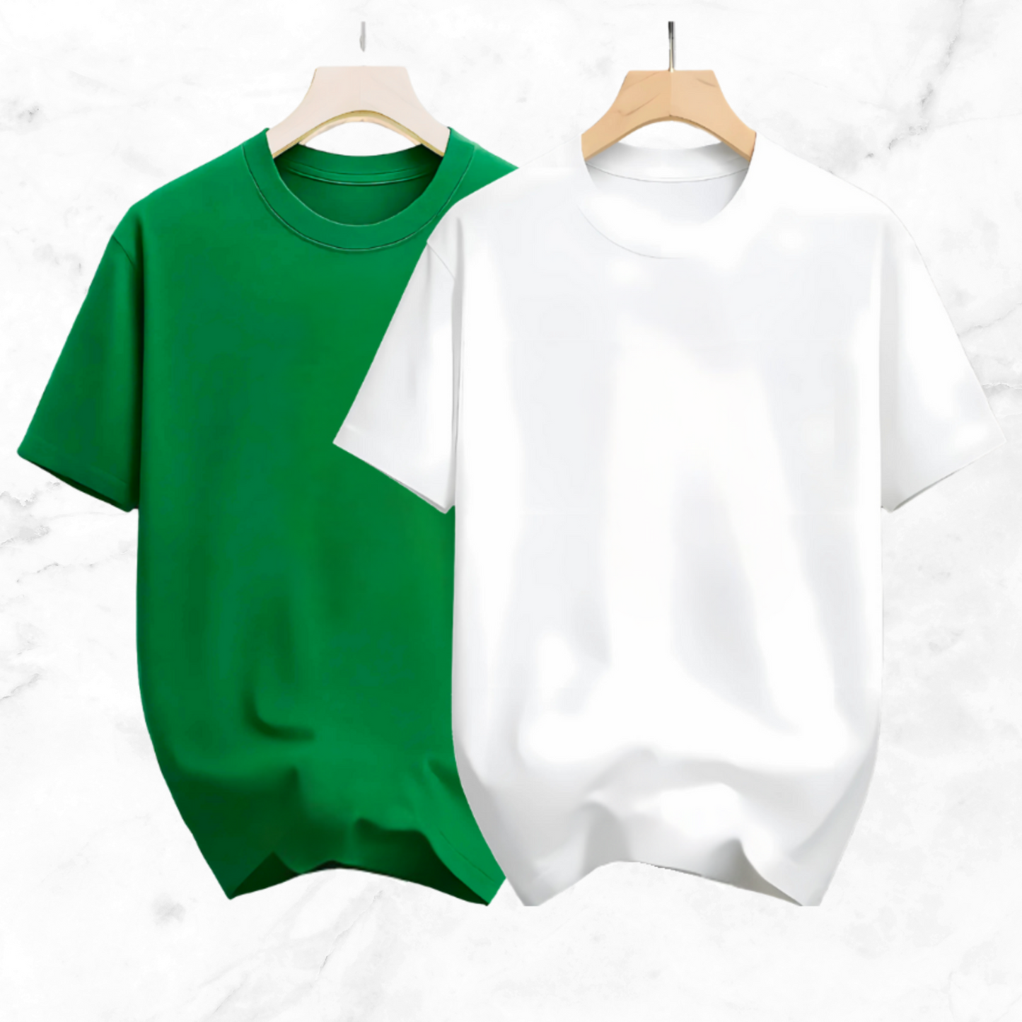 Drop Shoulder Solid T Shirt 2 Combo - White, Green