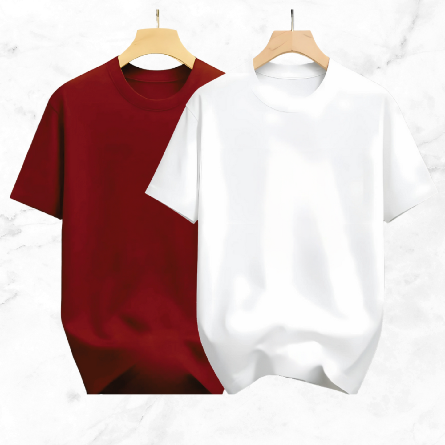 Drop Shoulder Solid T Shirt 2 Combo - White, Marron