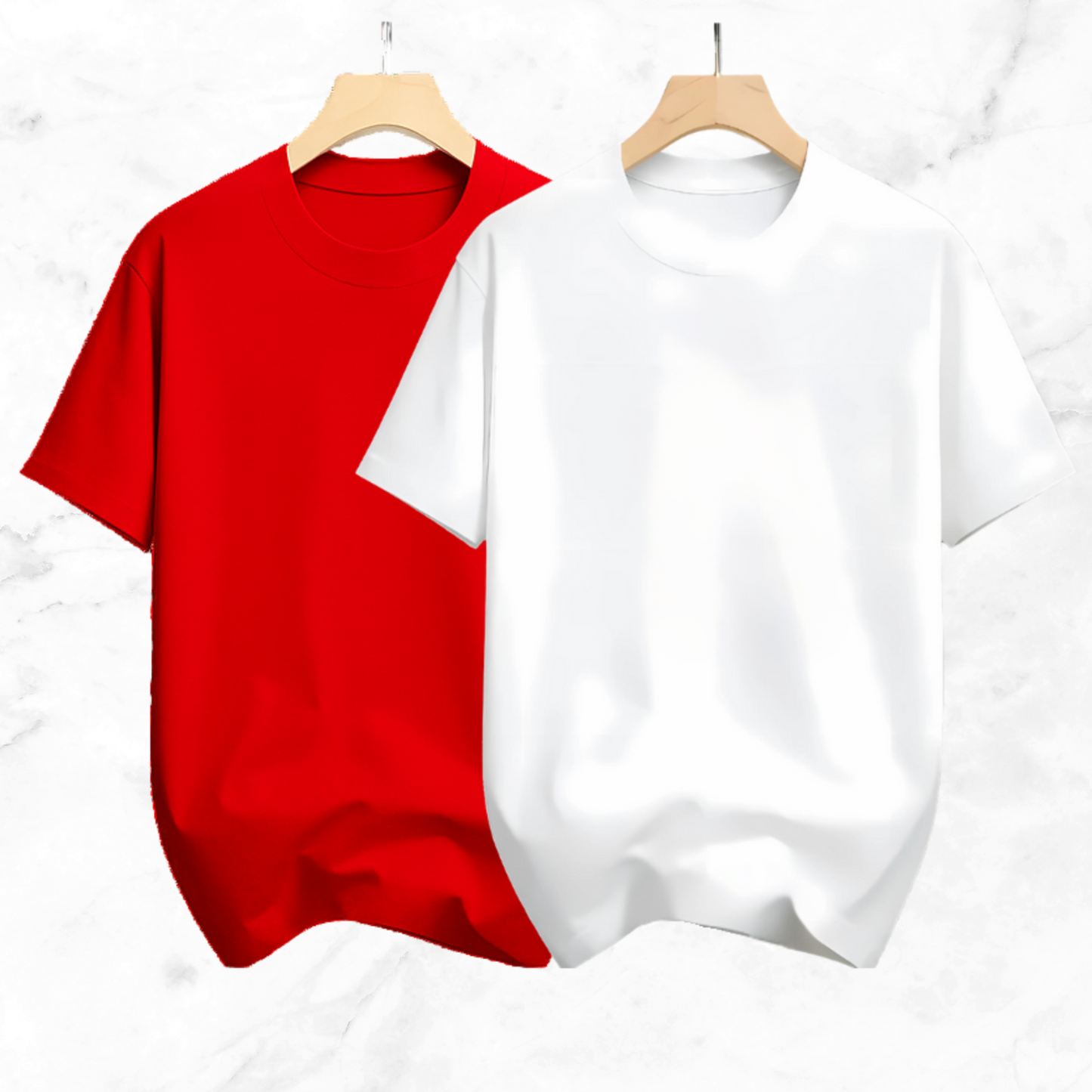 Drop Shoulder Solid T Shirt 2 Combo - White, Red