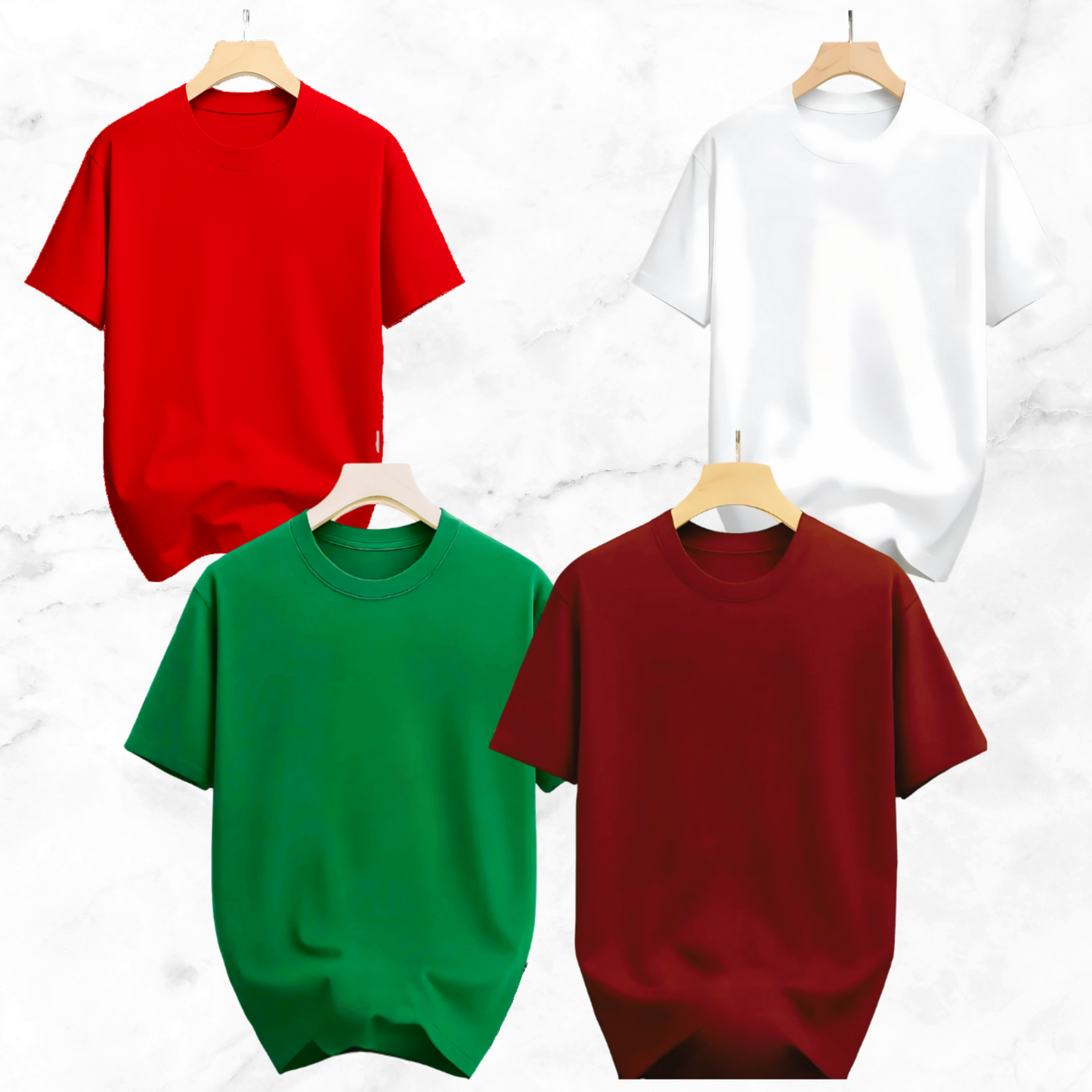 Drop Shoulder Solid T Shirt 4 Combo - White, Red, Maroon, Green