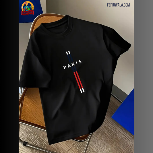 Drop Shoulder T Shirt - Paris Black