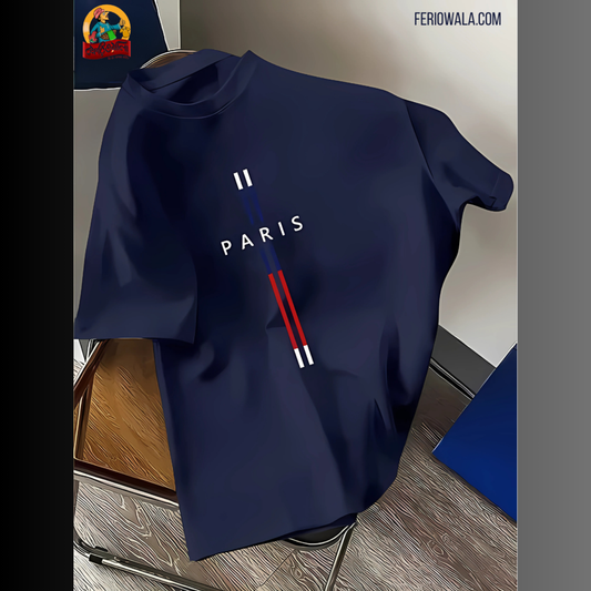 Drop Shoulder T Shirt - Paris Navy