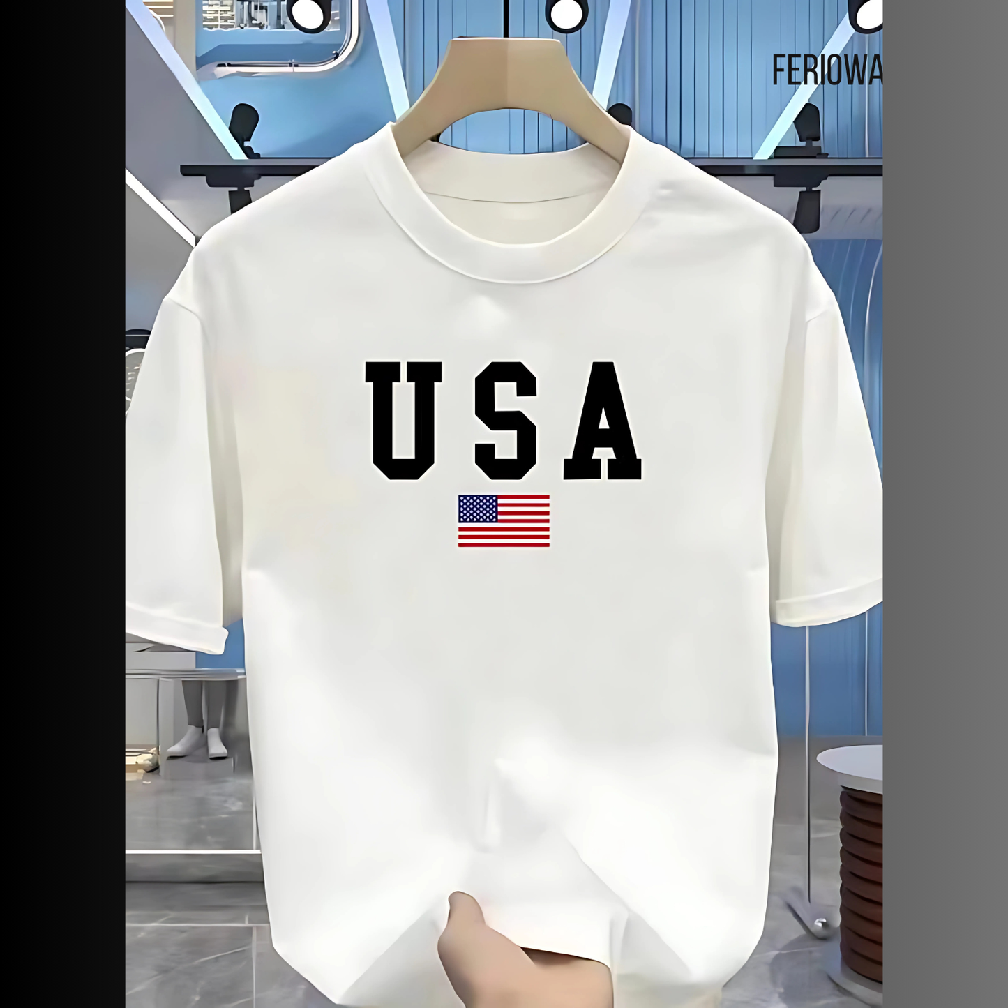 Drop Shoulder T Shirt - USA White