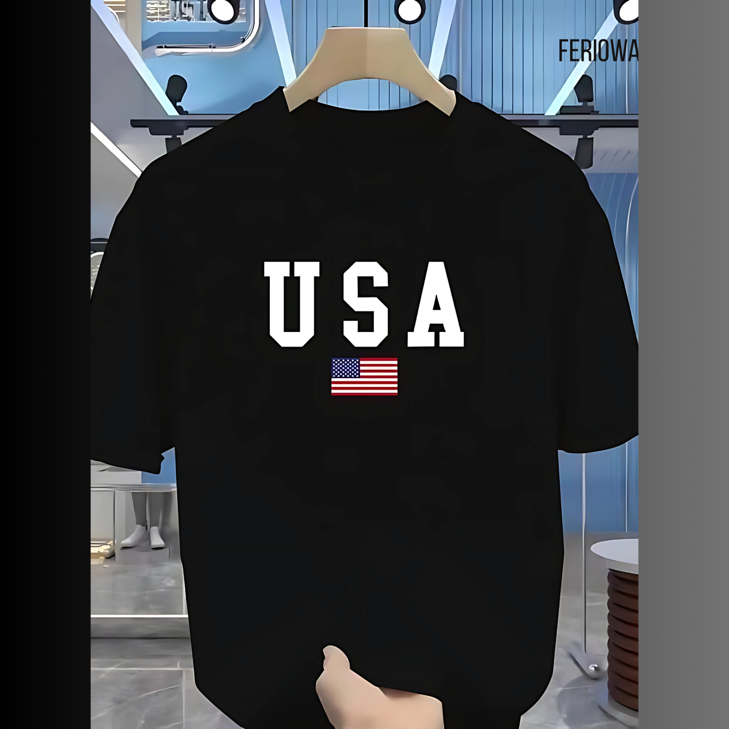 Drop Shoulder T Shirt - USA Black