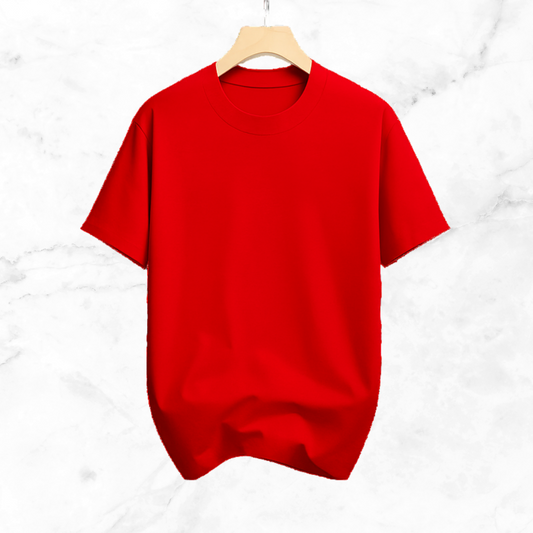 Drop Shoulder Solid T Shirt - Red