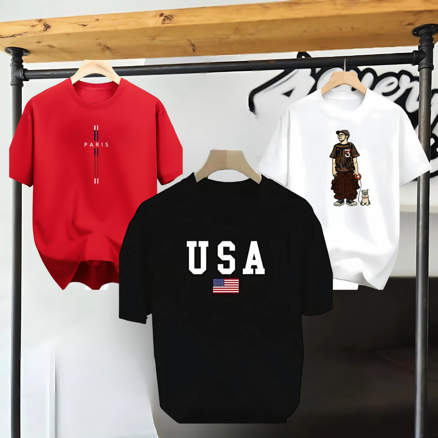 Drop Shoulder 3 Combo - USA Black + Paris Red + Makuta White