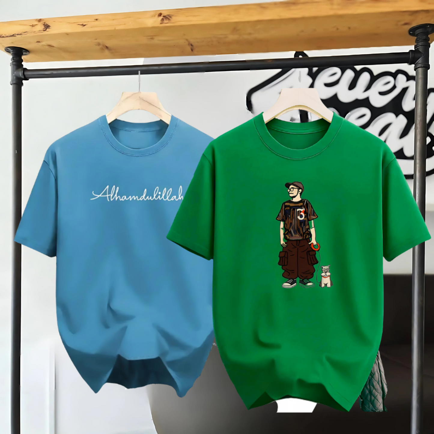 Drop Shoulder 2 Combo - Alhamdulillah Blue + Makuta Green