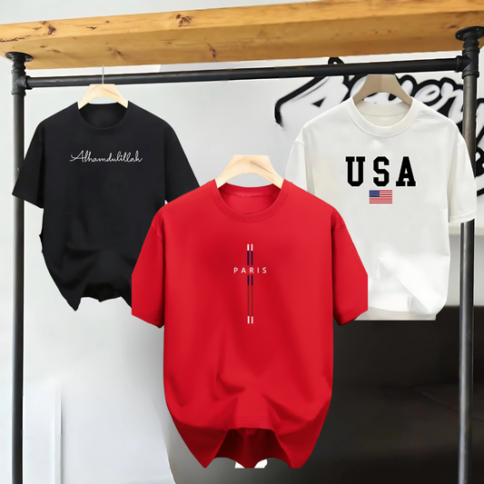 Drop Shoulder 3 Combo - USA White + Paris Red + Alhamdulillah Black