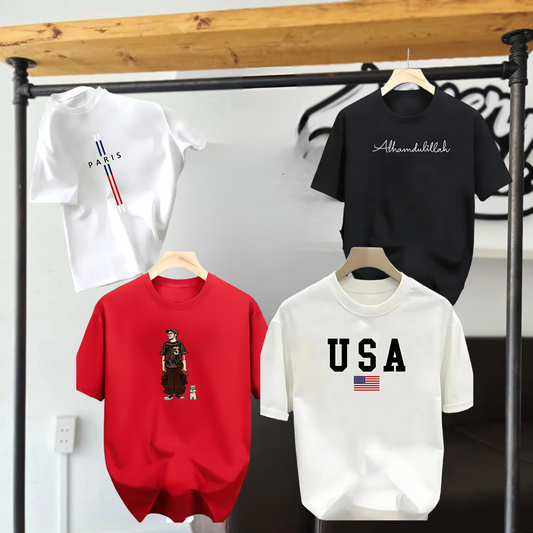 Drop Shoulder 4 Combo - USA White + Paris White + Alhamdulillah Black + Makuta Red