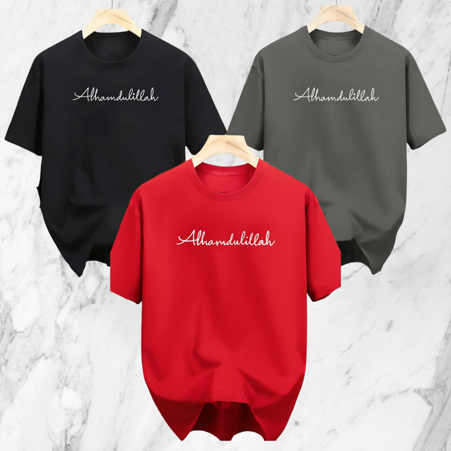 Drop Shoulder 3 Combo - Alhamdulillah Red, Alhamdulillah Ash, Alhamdulillah Black