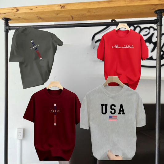 Drop Shoulder 4 Combo - USA Grey + Paris Ash + Alhamdulillah Red + Paris Marron