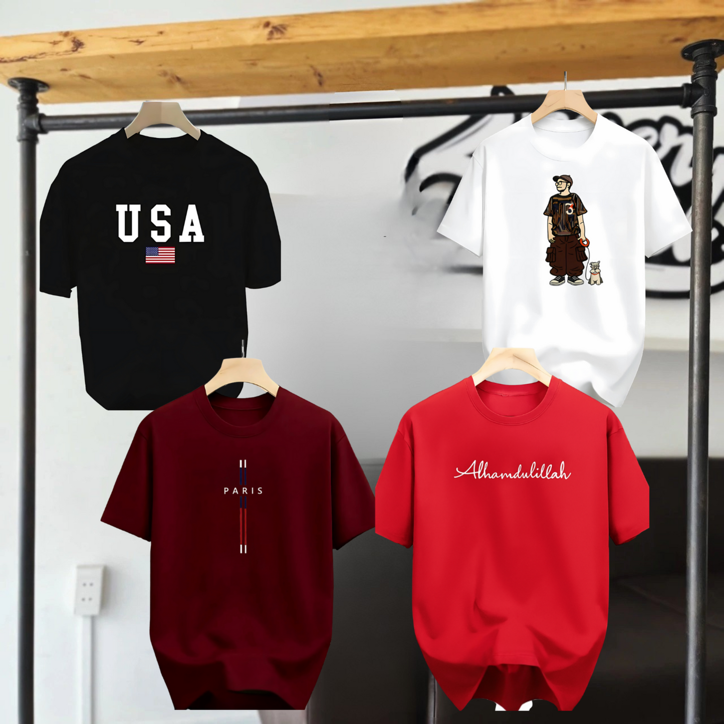 Drop Shoulder 4 Combo - USA Black + Makuta White + Alhamdulillah Red + Paris Marron