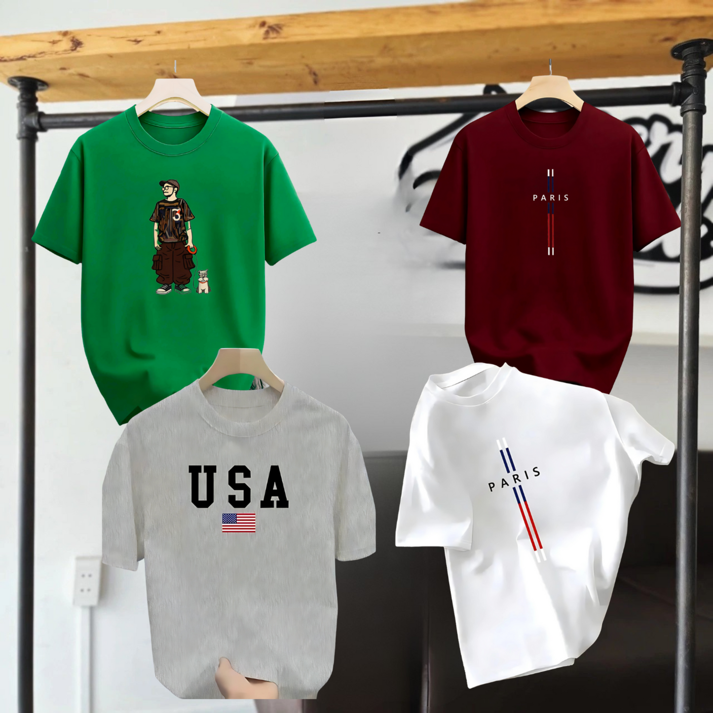 Drop Shoulder 4 Combo - USA Grey + Makuta Green + Paris Marron + Paris White