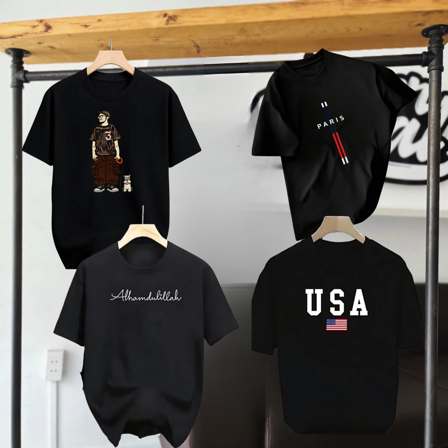 Drop Shoulder 4 Combo - Black Special (USA, Alhamdulillah, Paris, Makuta)