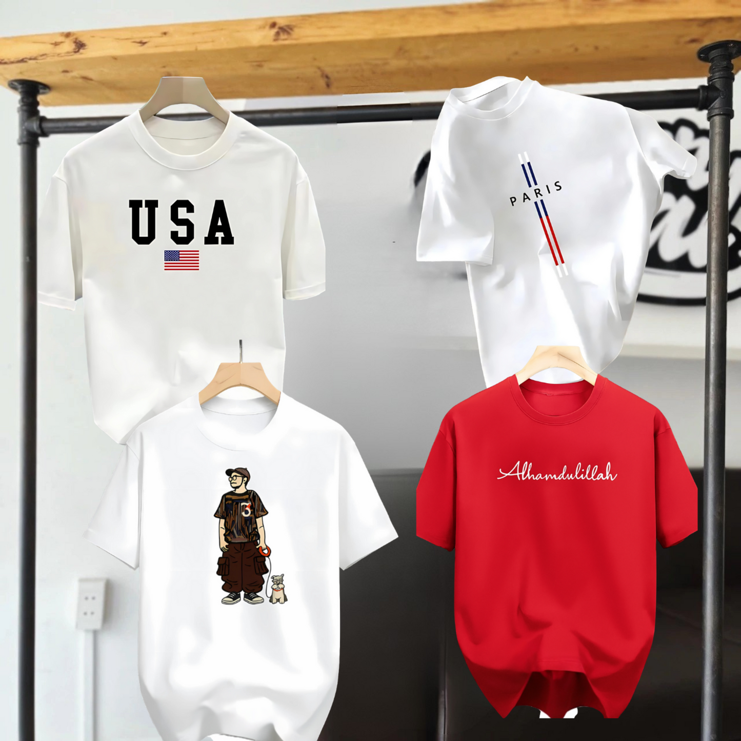 Drop Shoulder 4 Combo -USA White + Paris White + Makuta White + Alhamdulillah Red