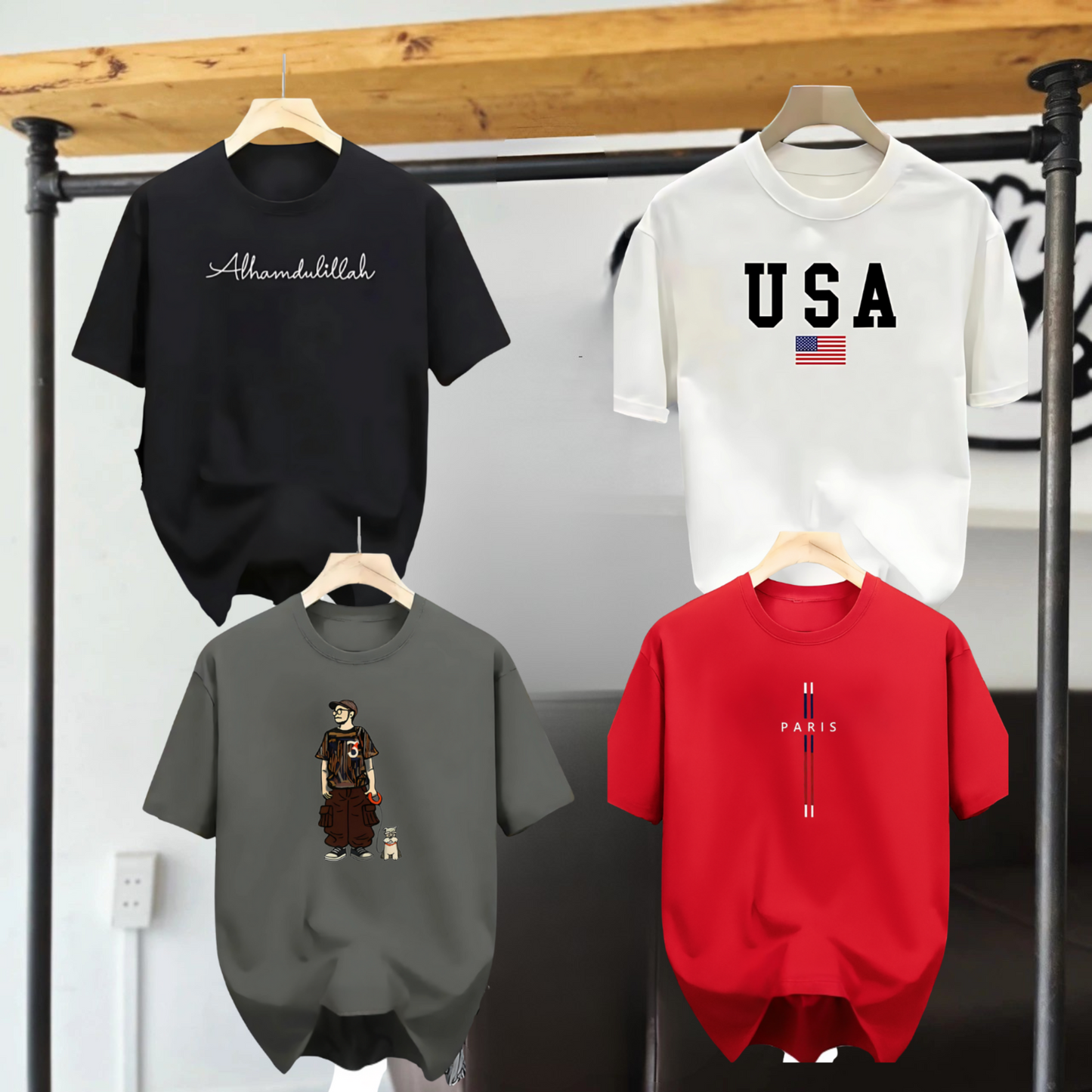 Drop Shoulder 4 Combo - USA White + Paris Red + Makuta Ash + Alhamdulillah Black