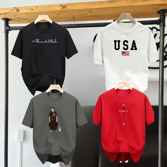 Drop Shoulder 4 Combo - USA White + Paris Red + Makuta Ash + Alhamdulillah Black