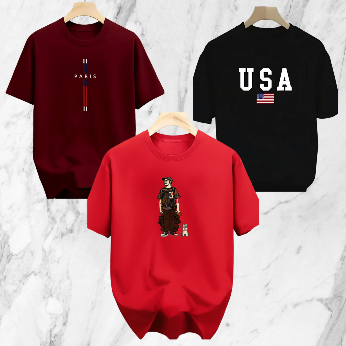 Drop Shoulder 3 Combo - Paris Marron, USA Black, Makuta Red