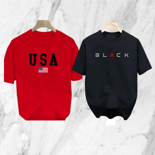Drop Shoulder 2 Combo - Black Black, USA Red
