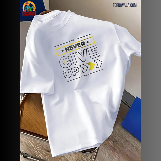 Drop Shoulder T Shirt – Never Give Up White