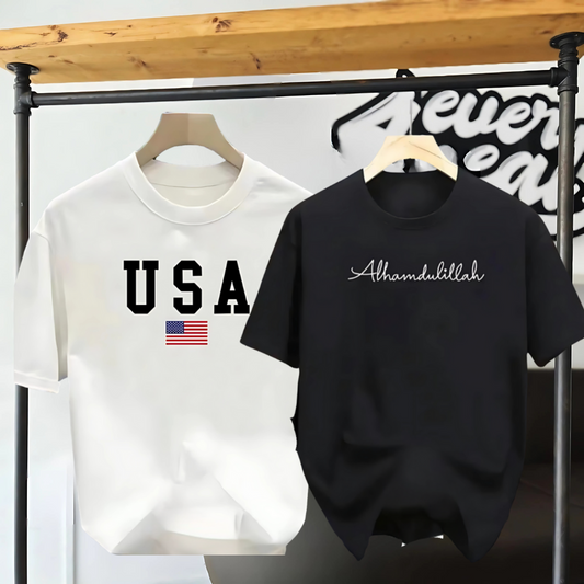Drop Shoulder 2 Combo - Alhamdulillah Black + USA White