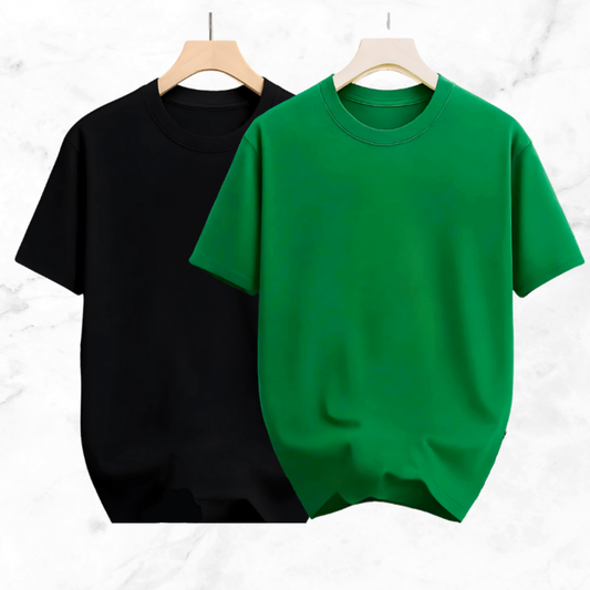 Drop Shoulder Solid T Shirt 2 Combo -  Black, Green