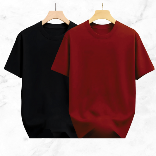 Drop Shoulder Solid T Shirt 2 Combo -  Black, Marron