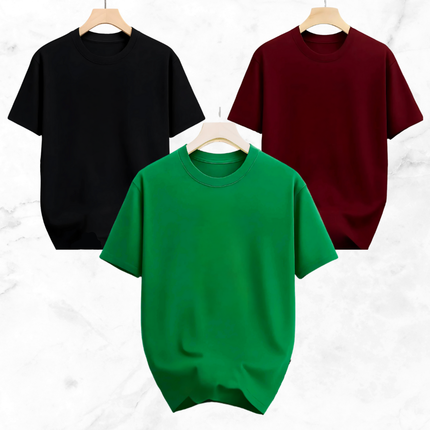 Drop Shoulder Solid T Shirt 3 Combo -  Black, Marron, Green