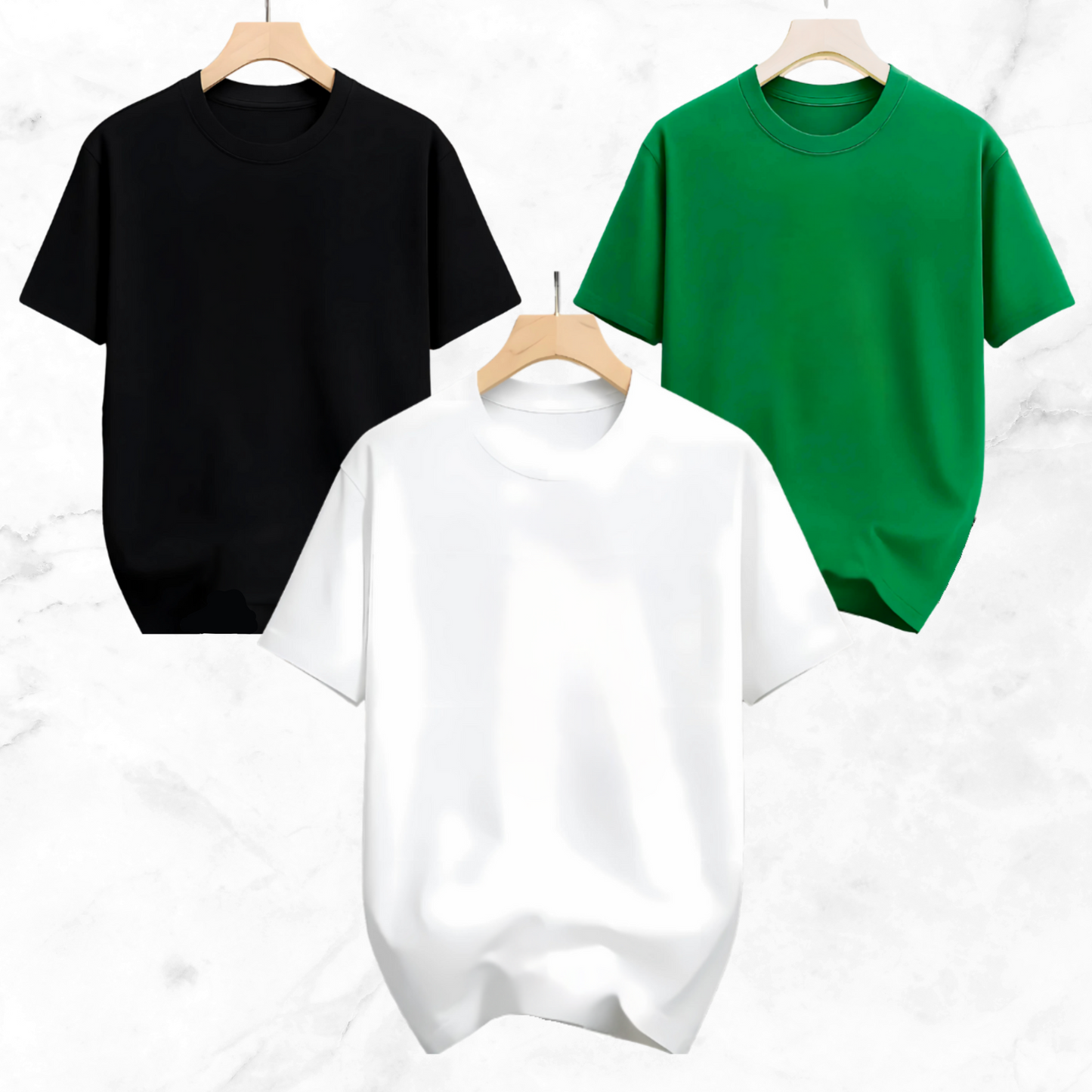 Drop Shoulder Solid T Shirt 3 Combo -  Black, White, Green