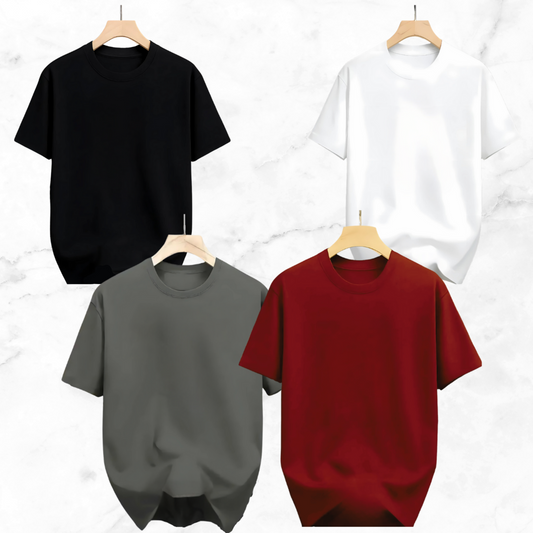 Drop Shoulder Solid T Shirt 4 Combo - Black, White, Maroon, Ash
