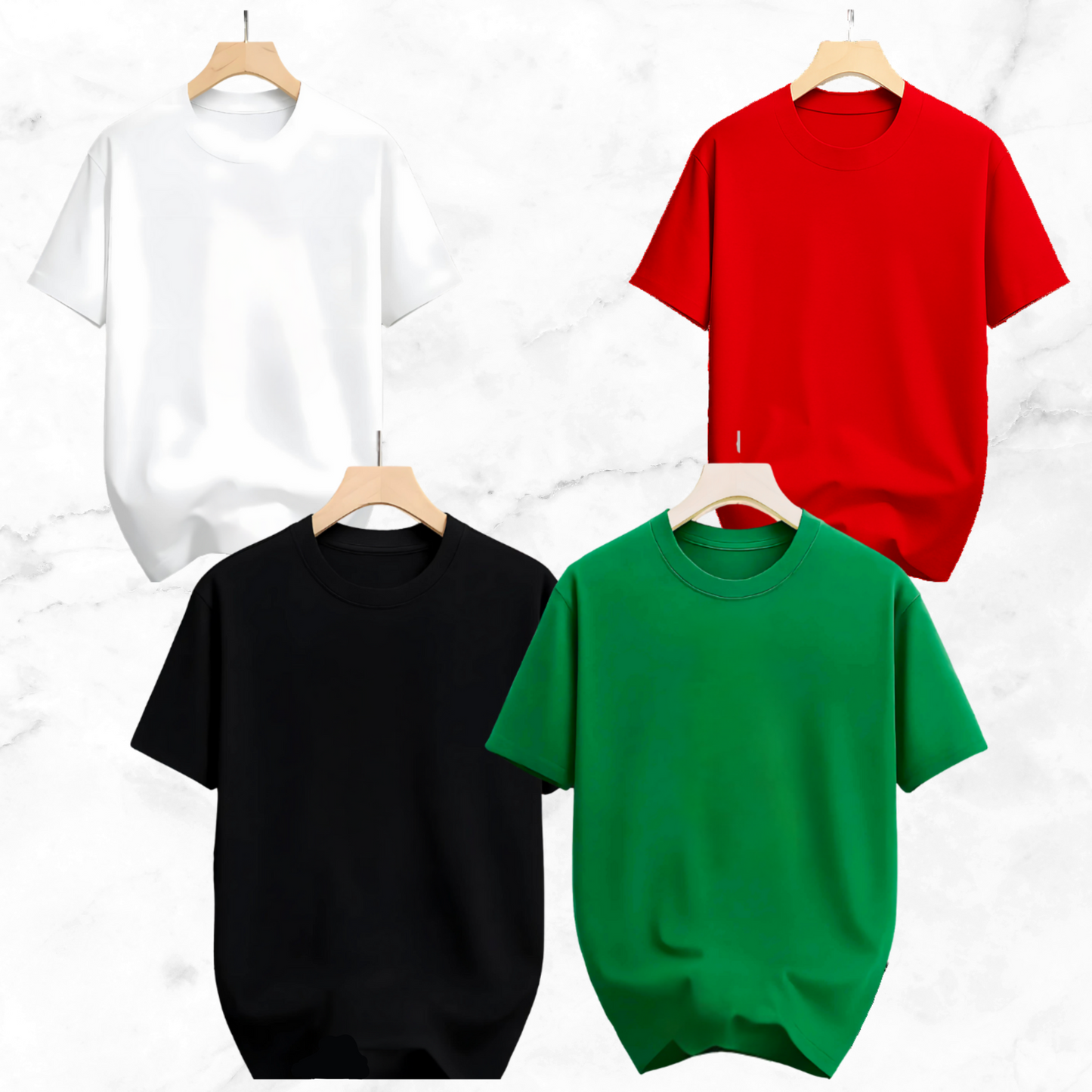 Drop Shoulder Solid T Shirt 4 Combo - Black, White, Red, Green